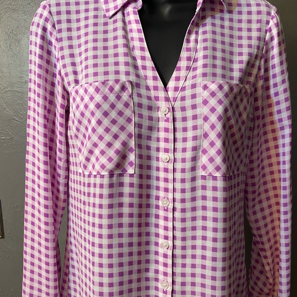 EXPRESS Purple and White Gingham Button Down Blouse - Picture 5 of 16